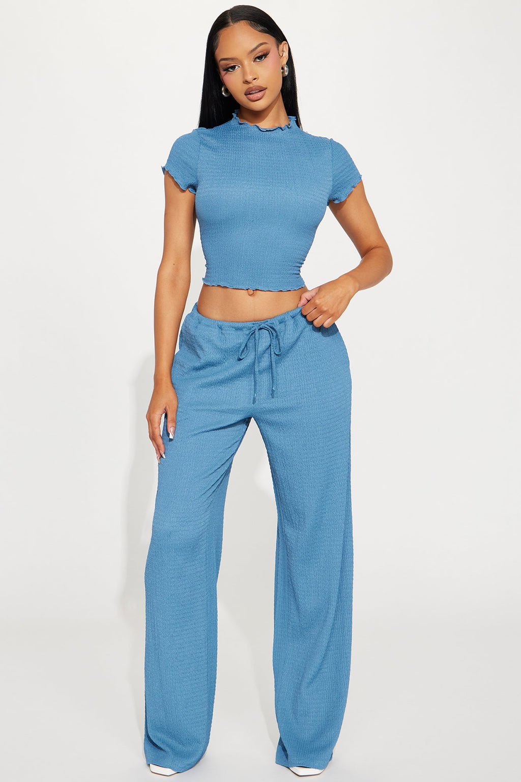 Life Is Good Textured Pant Set - Blue