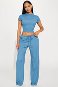 Life Is Good Textured Pant Set - Blue
