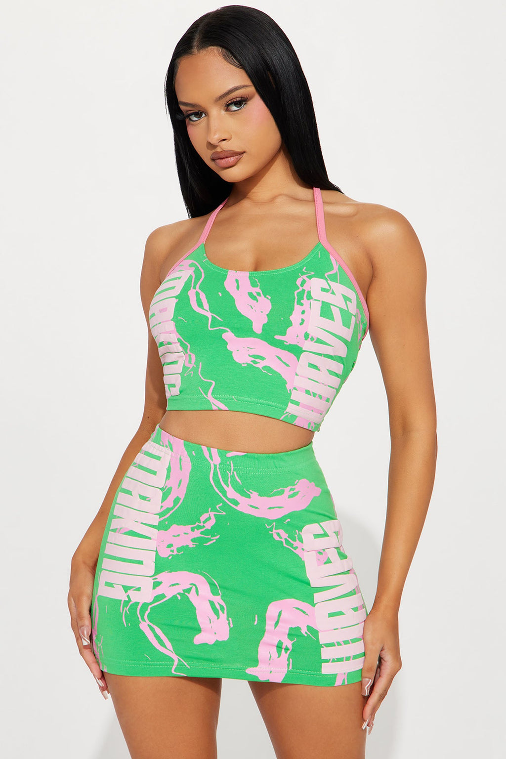 Endless Waves Skirt Set - Green/combo