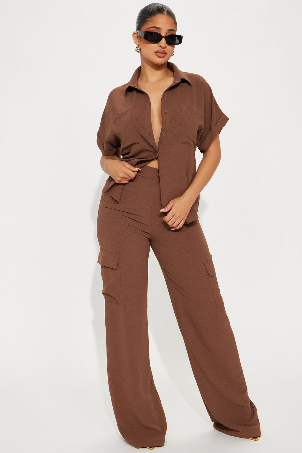 Caroline Cargo Pant Set - Chocolate