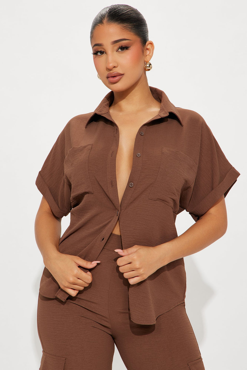 Caroline Cargo Pant Set - Chocolate
