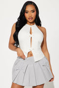 Classy Bows Poplin Halter Top - White