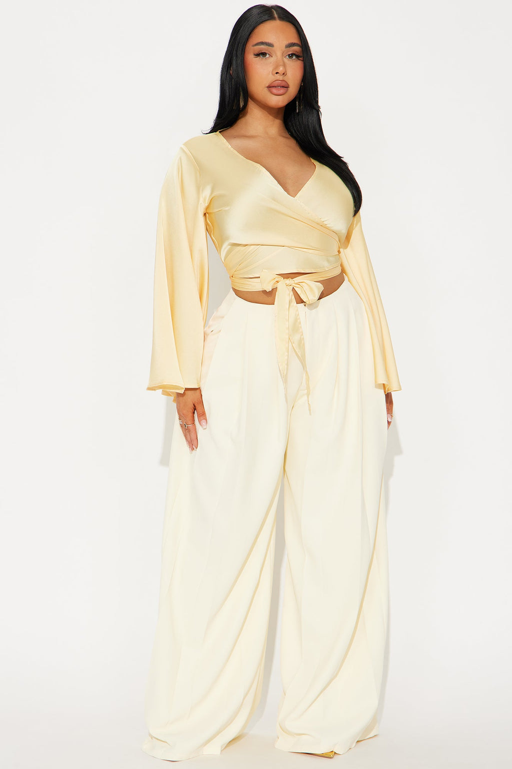 Aleyani Satin Tie Front Top - Yellow