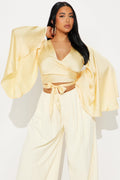 Aleyani Satin Tie Front Top - Yellow