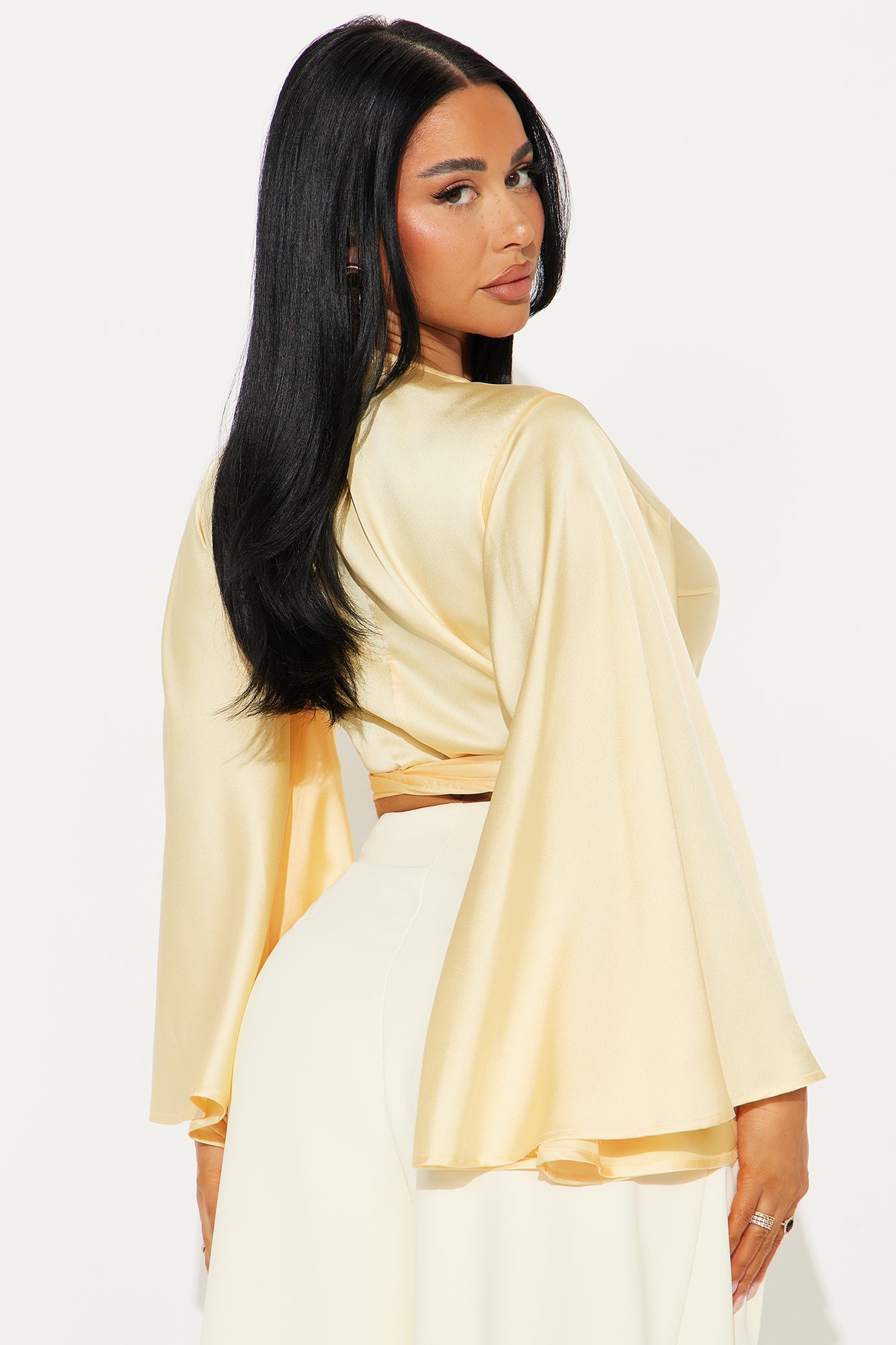 Aleyani Satin Tie Front Top - Yellow