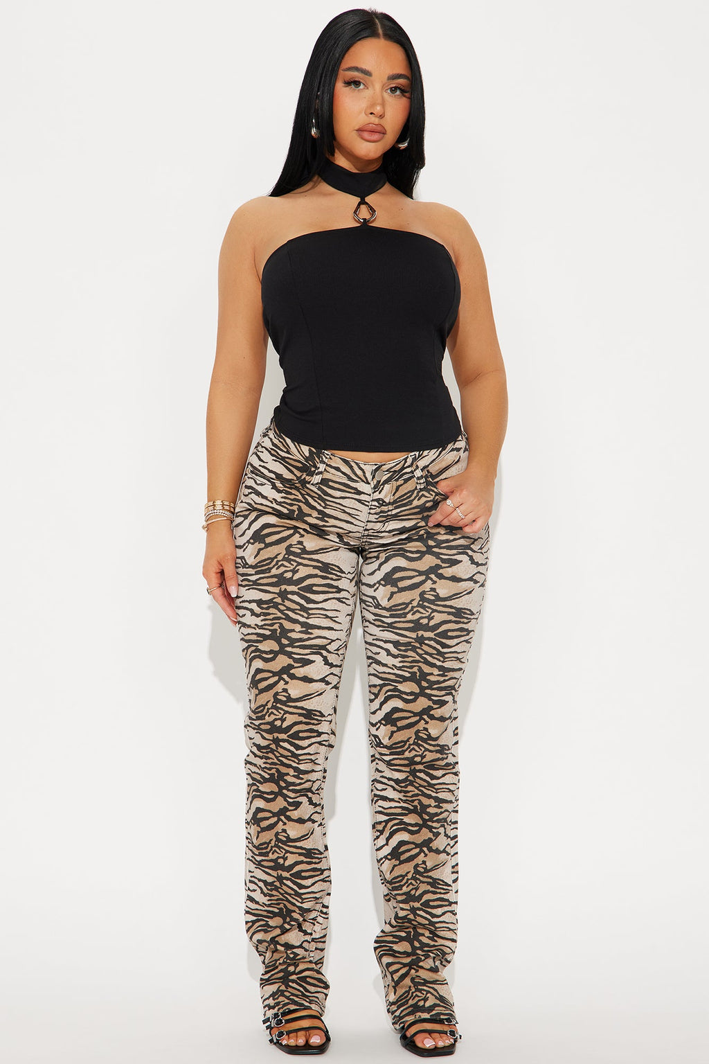Tigress Low Rise Tiger Print Straight Leg Jeans - Taupe/combo