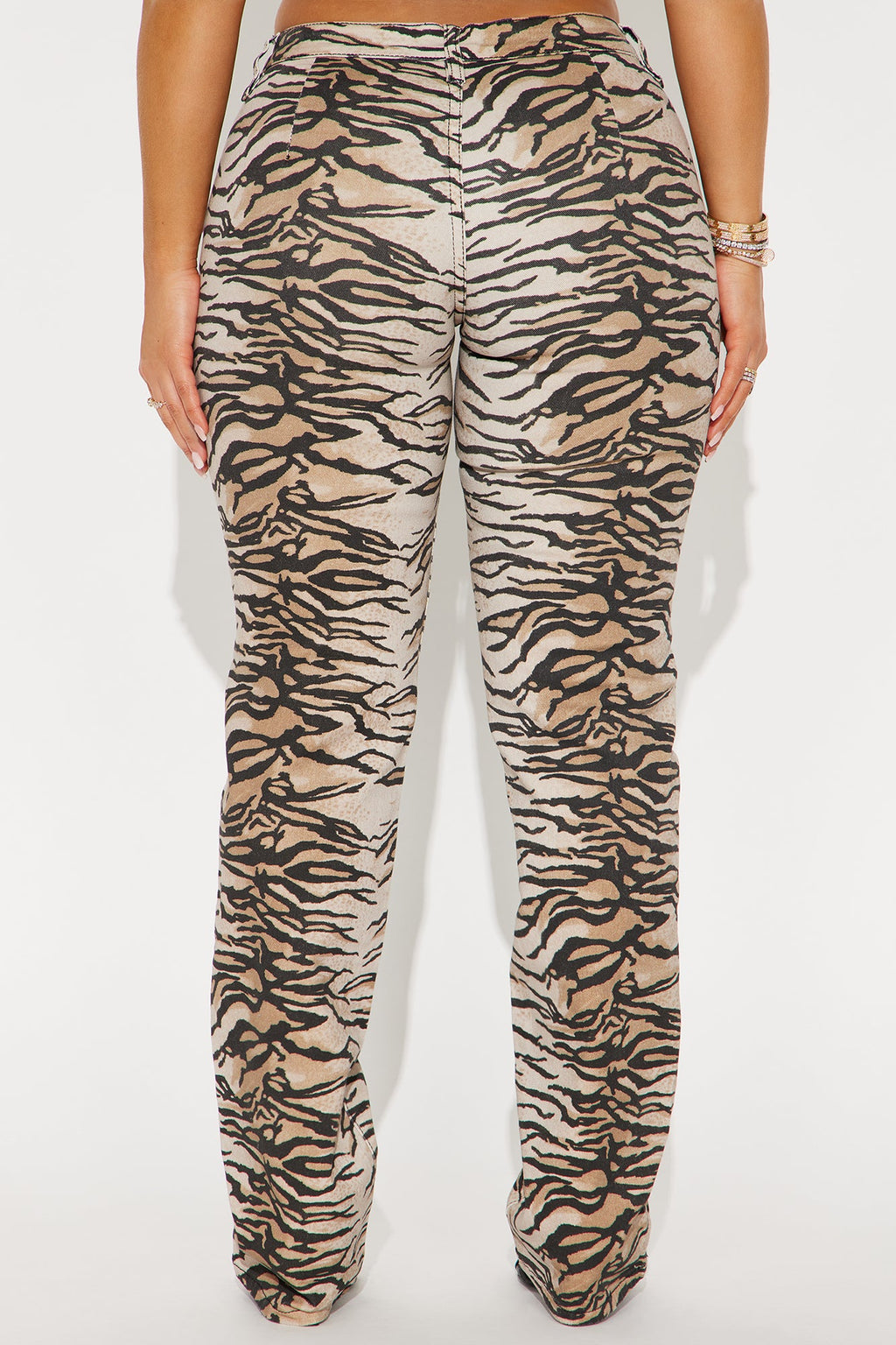 Tigress Low Rise Tiger Print Straight Leg Jeans - Taupe/combo