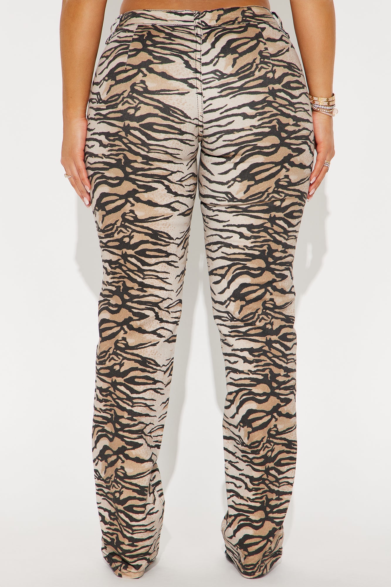 Tigress Low Rise Tiger Print Straight Leg Jeans - Taupe/combo