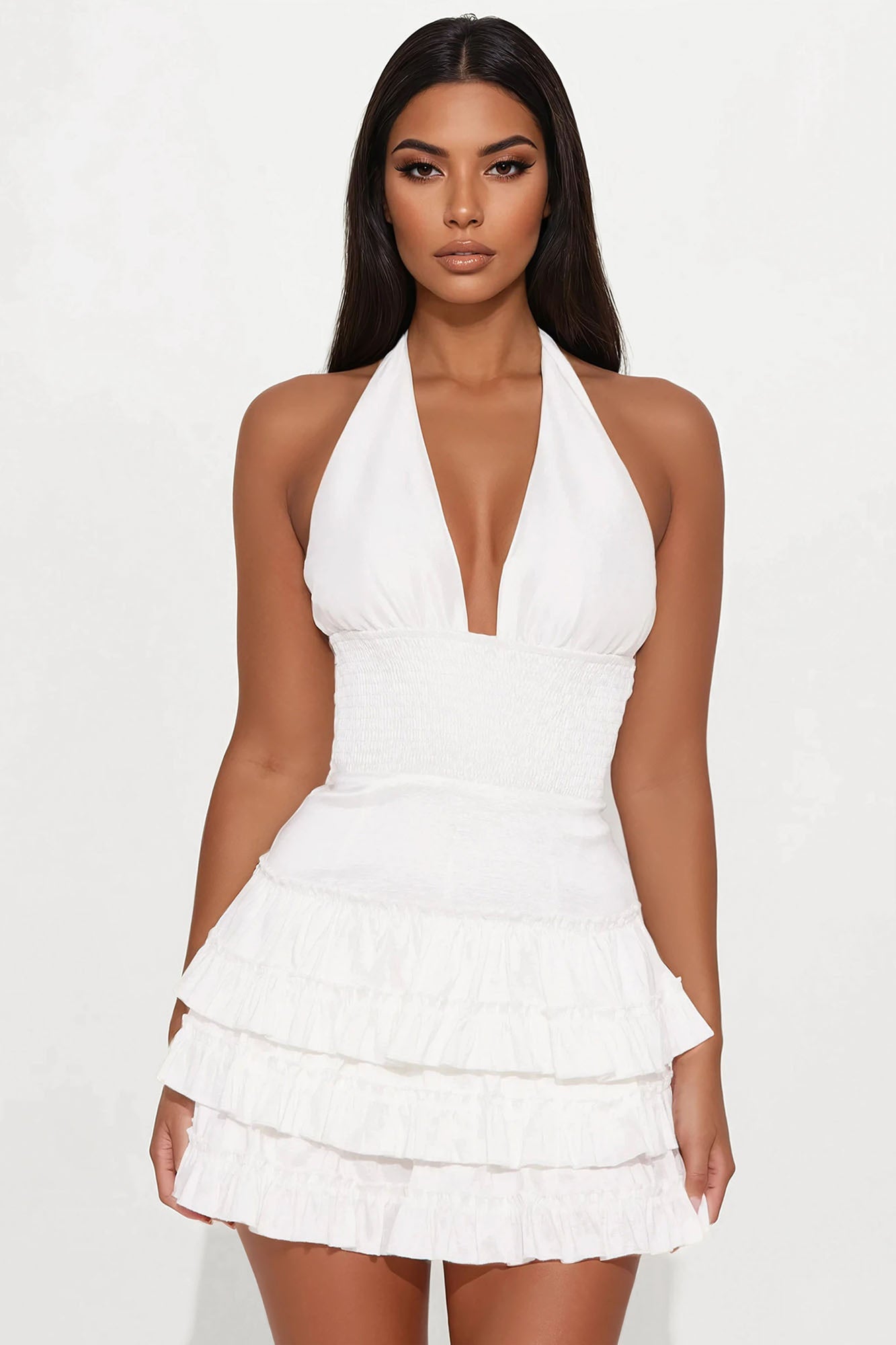 On Cloud Fine Tiered Ruffle Mini Dress - White