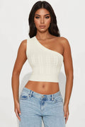 Devin Cable Knit One Shoulder Top - Cream