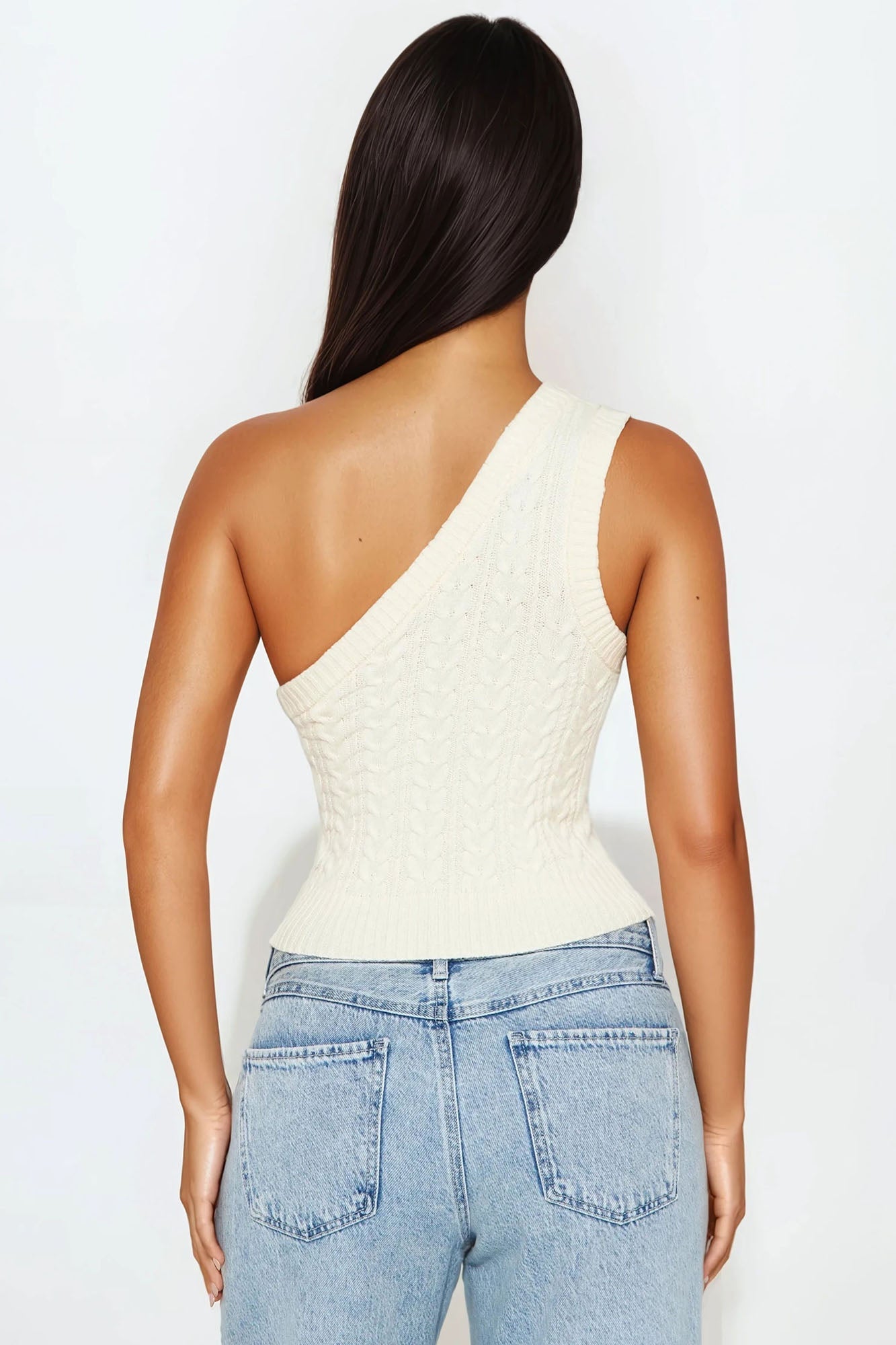 Devin Cable Knit One Shoulder Top - Cream