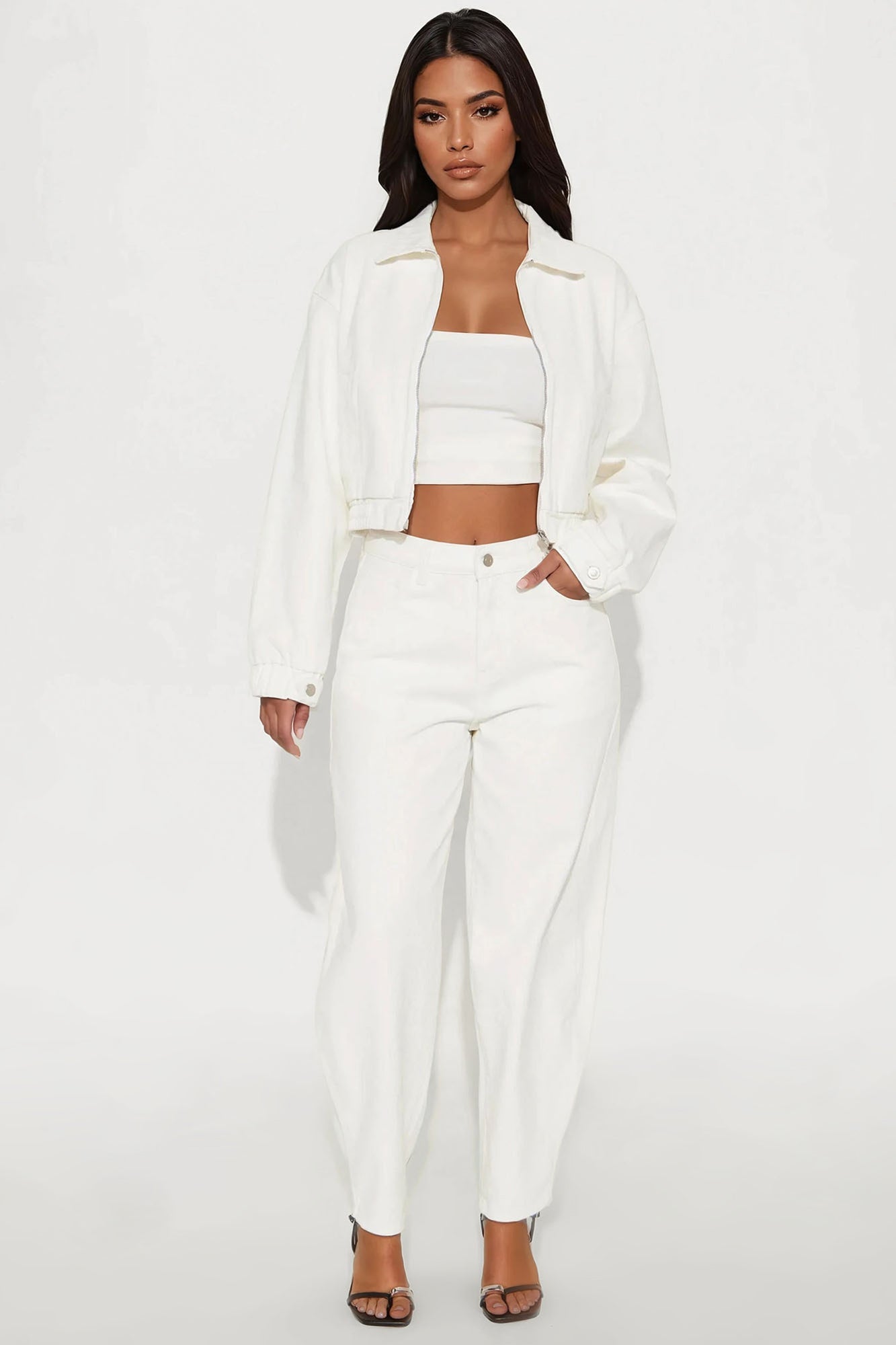 Horseshoe High Rise Wide Leg Twill Barrel Pant - White
