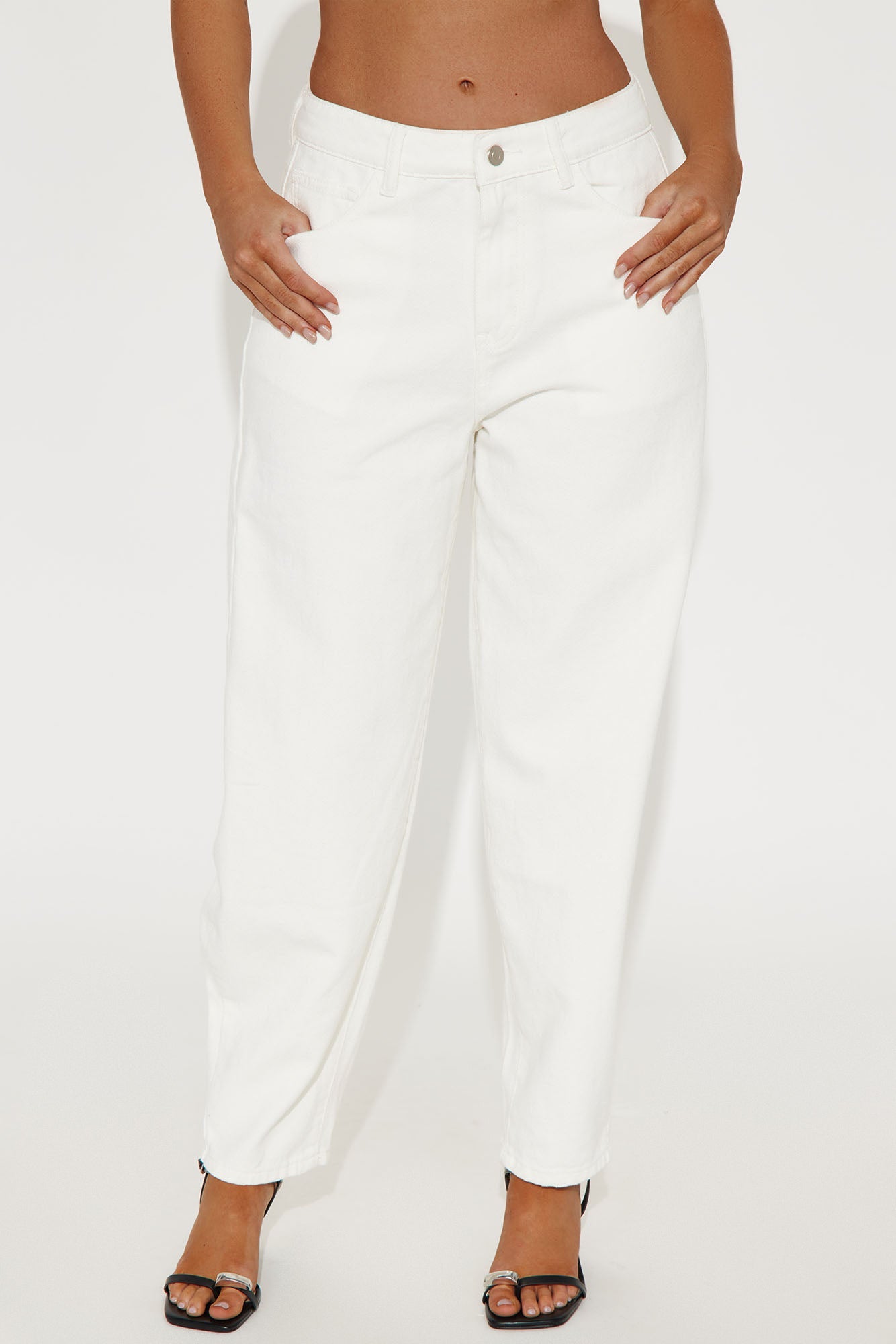 Horseshoe High Rise Wide Leg Twill Barrel Pant - White