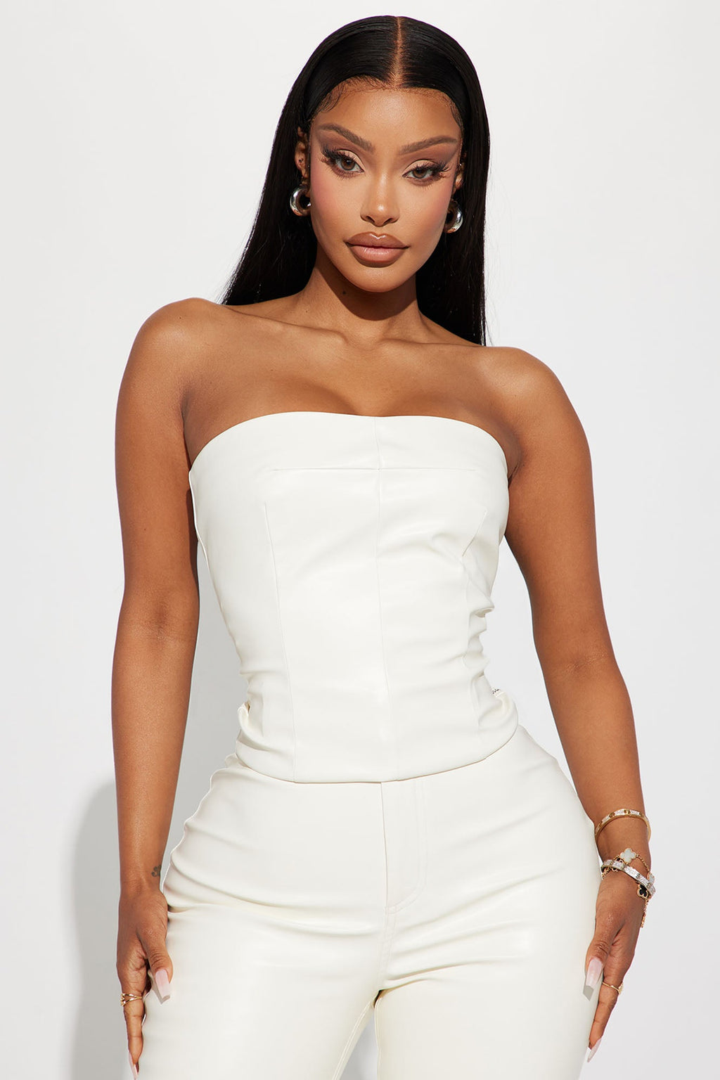 Turning Heads Faux Leather Pant Set - Cream