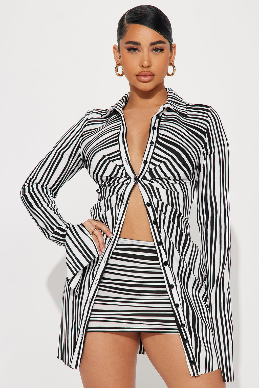 Dizzy You Up Striped Skirt Set - White/Black
