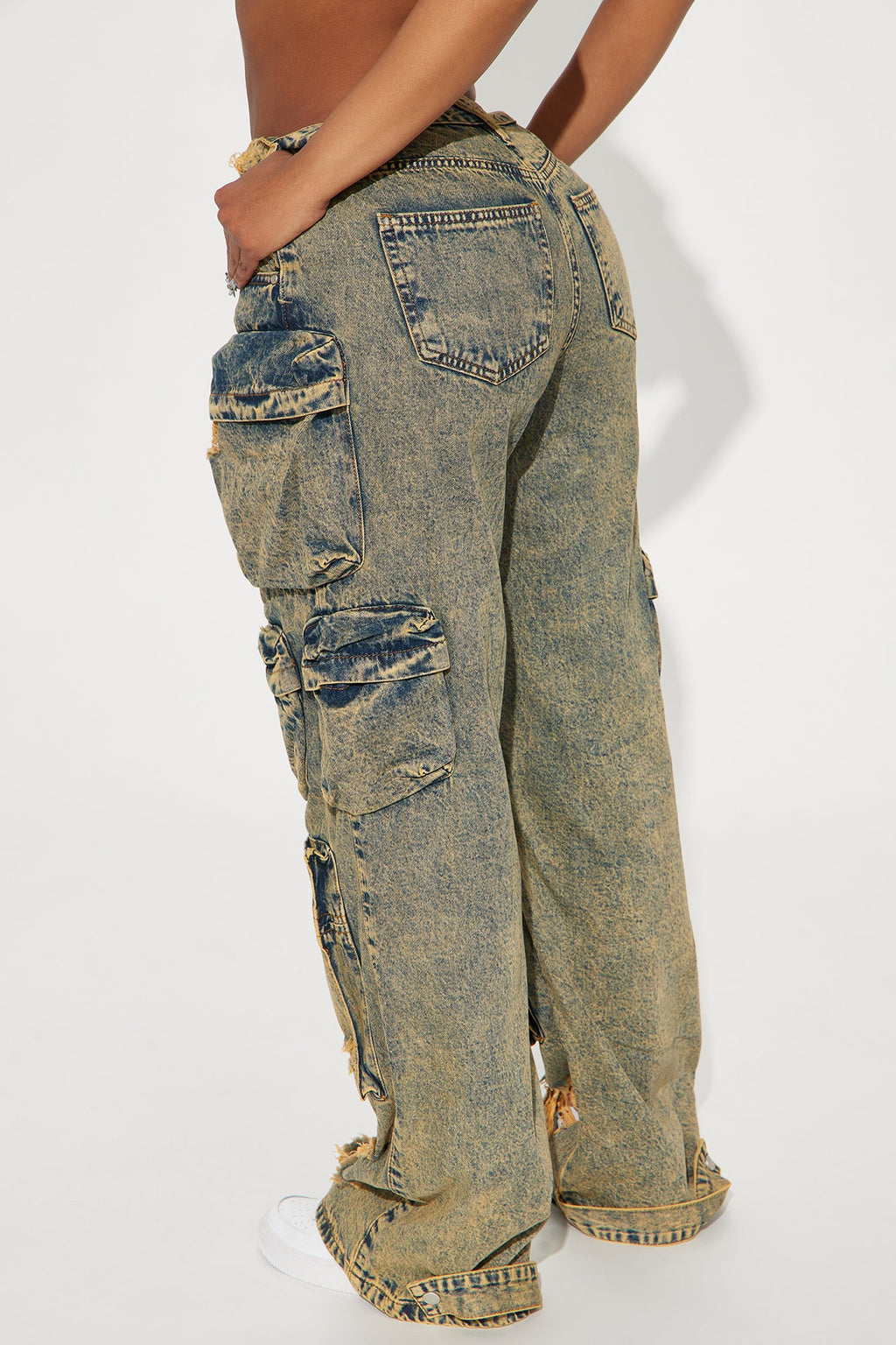 Nikki Non Stretch Acid Wash Cargo Jeans - Vintage Wash