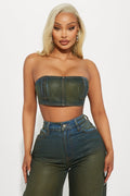 Switch Up Coated Denim Bandeau Top - Olive