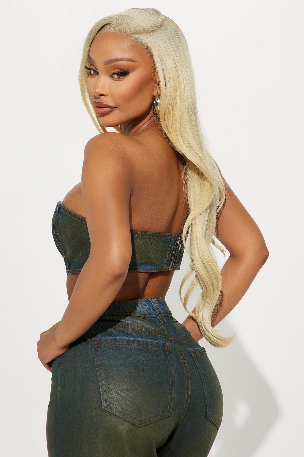 Switch Up Coated Denim Bandeau Top - Olive