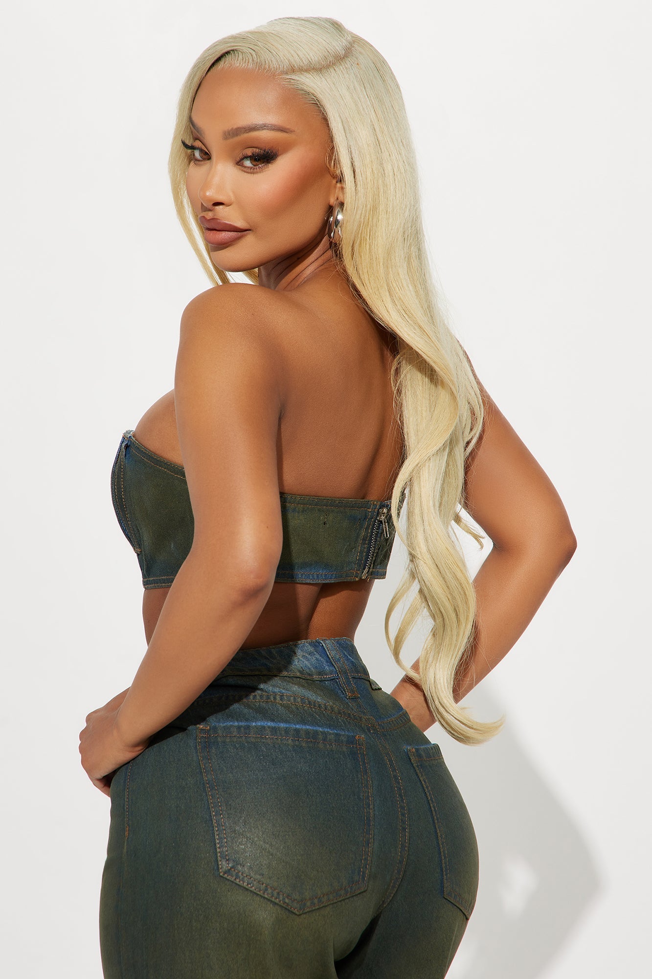 Switch Up Coated Denim Bandeau Top - Olive