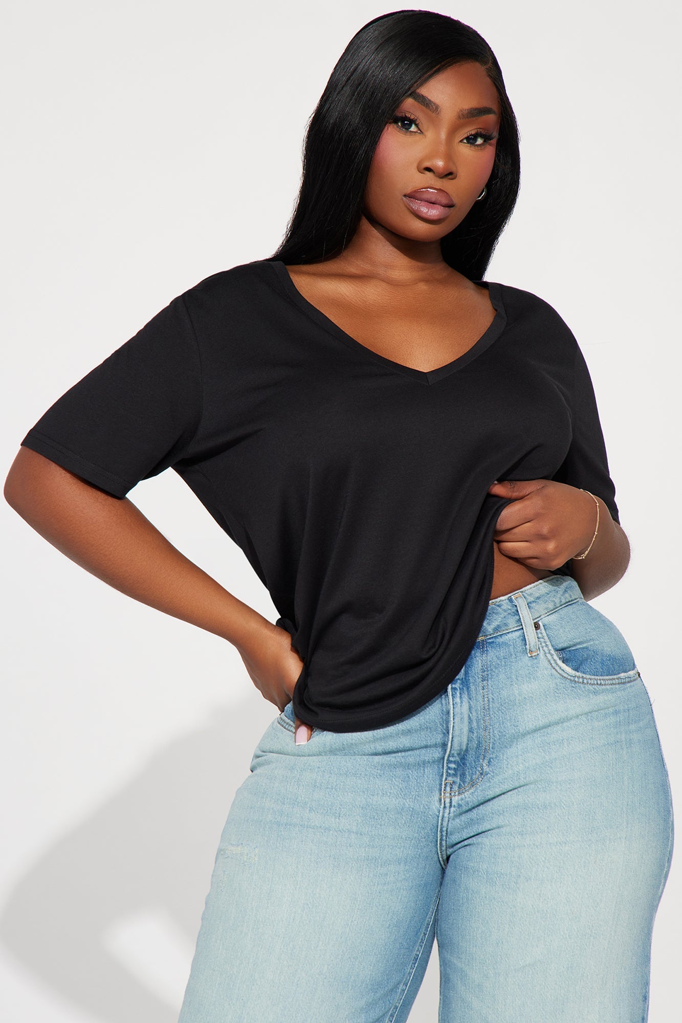 Ava V-Neck Tee - Black