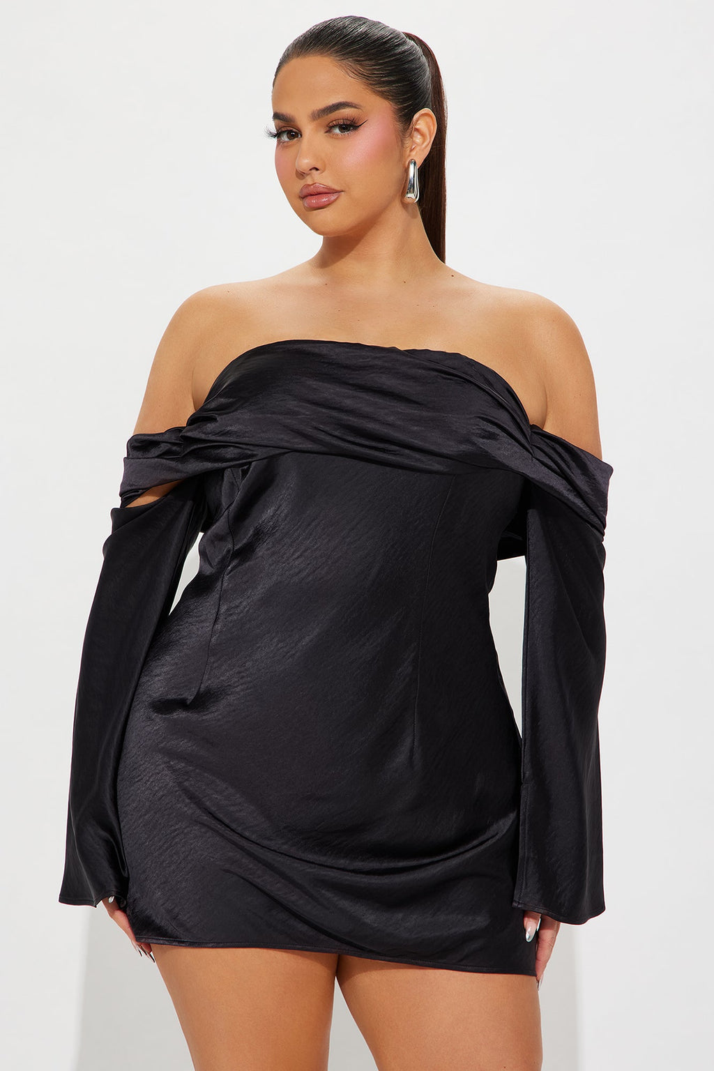 Amandine Satin Mini Dress - Black