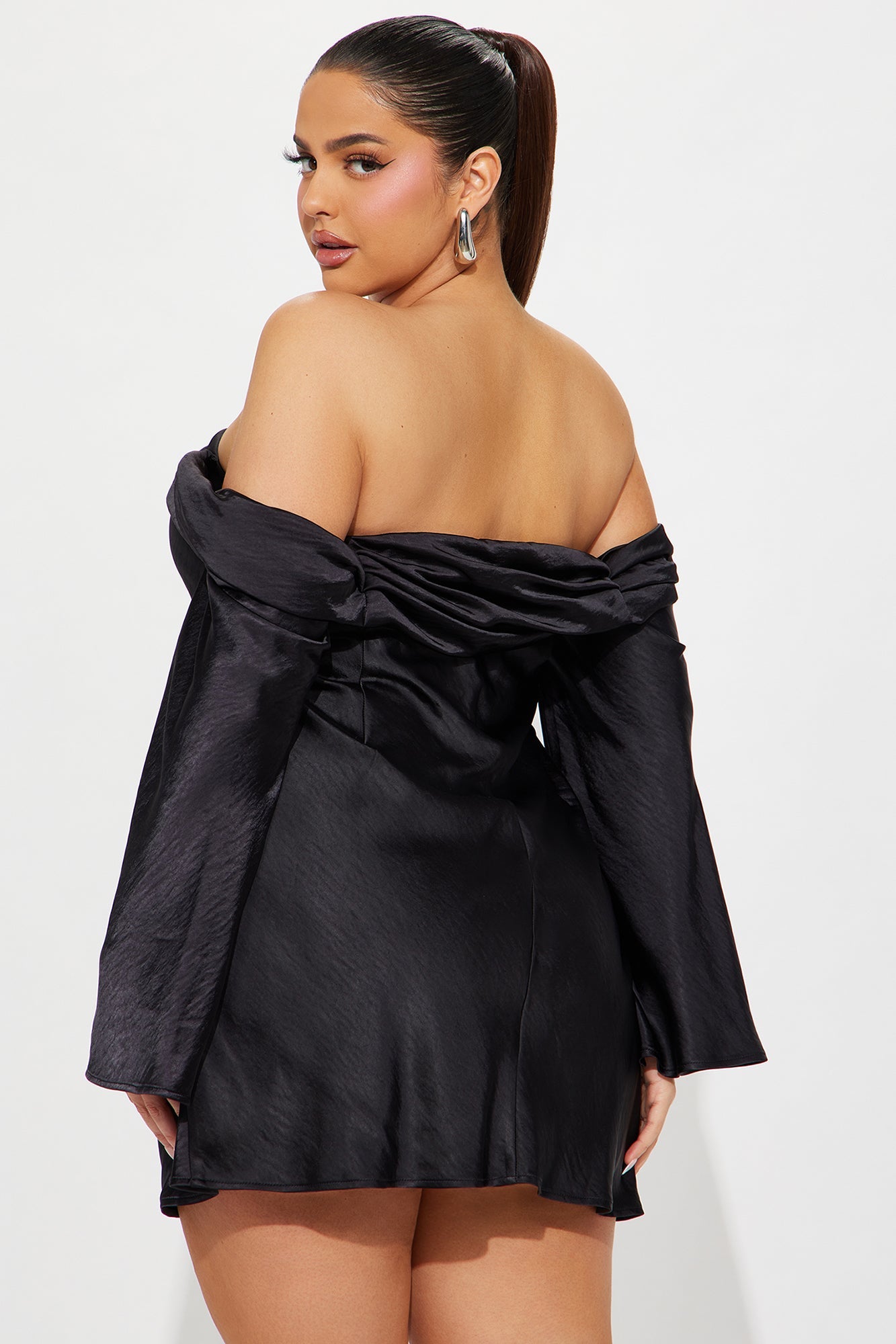 Amandine Satin Mini Dress - Black