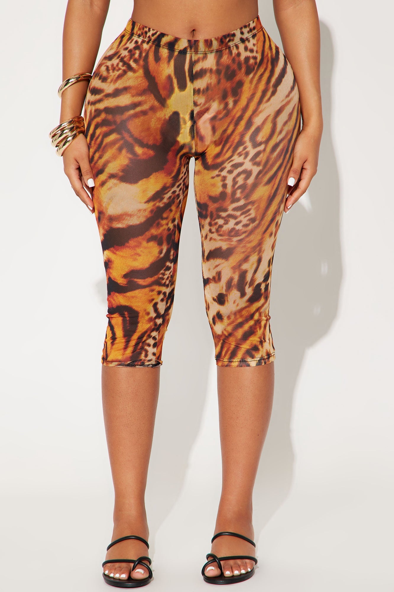 That's Hot Leopard Print Mesh Capri Legging - Brown