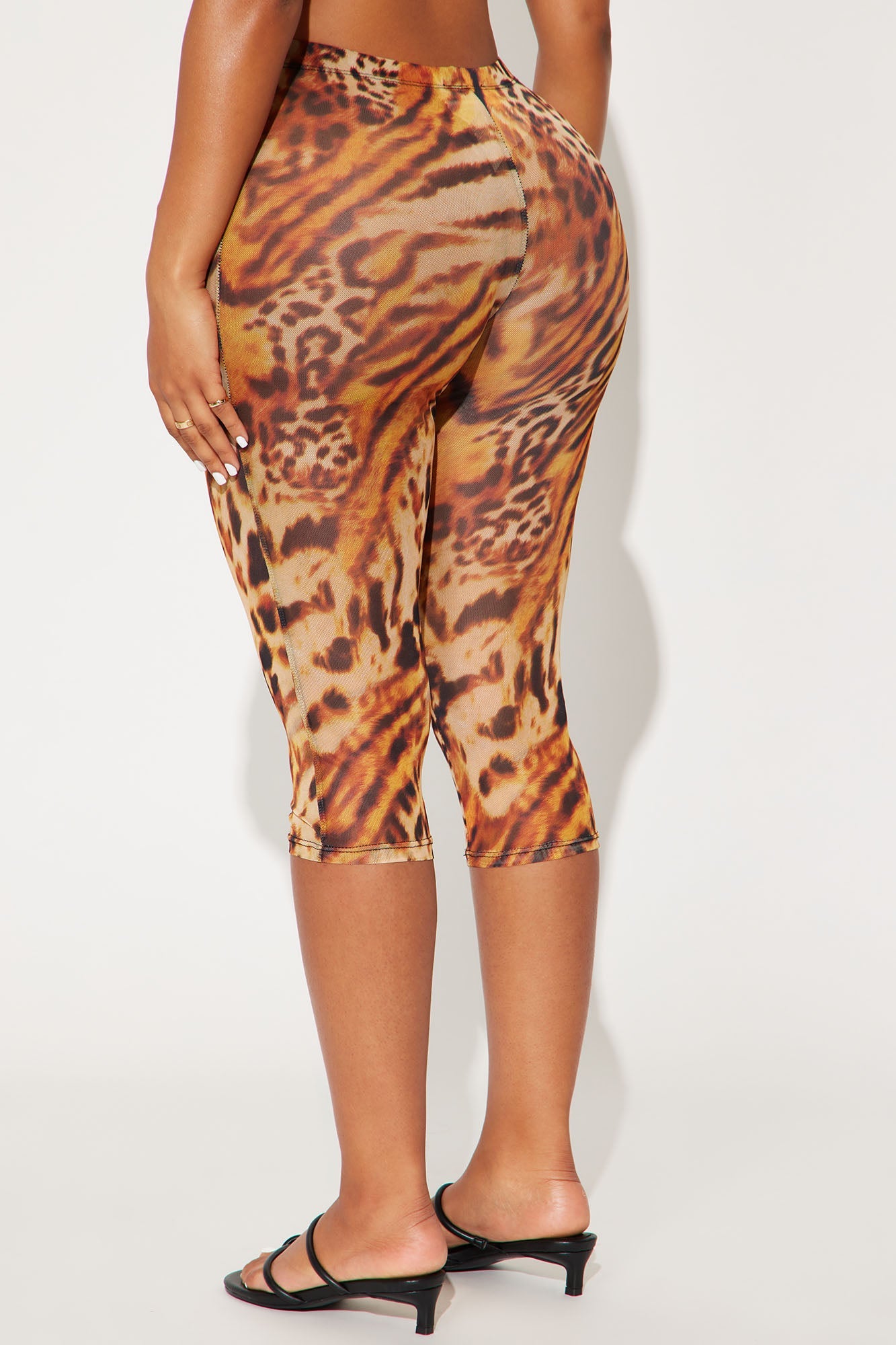 That's Hot Leopard Print Mesh Capri Legging - Brown