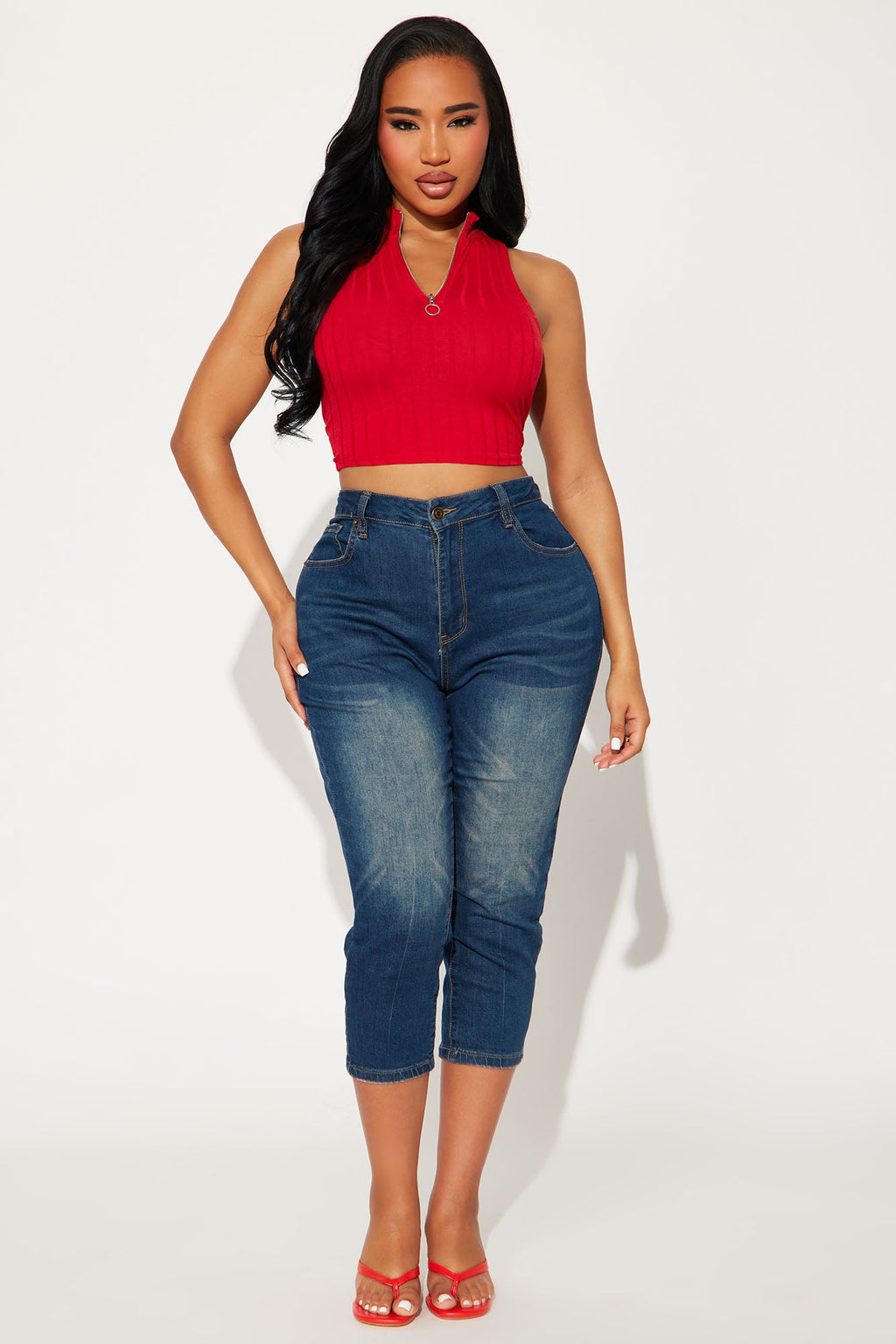 Sofia Zip Up Tank Top - Red