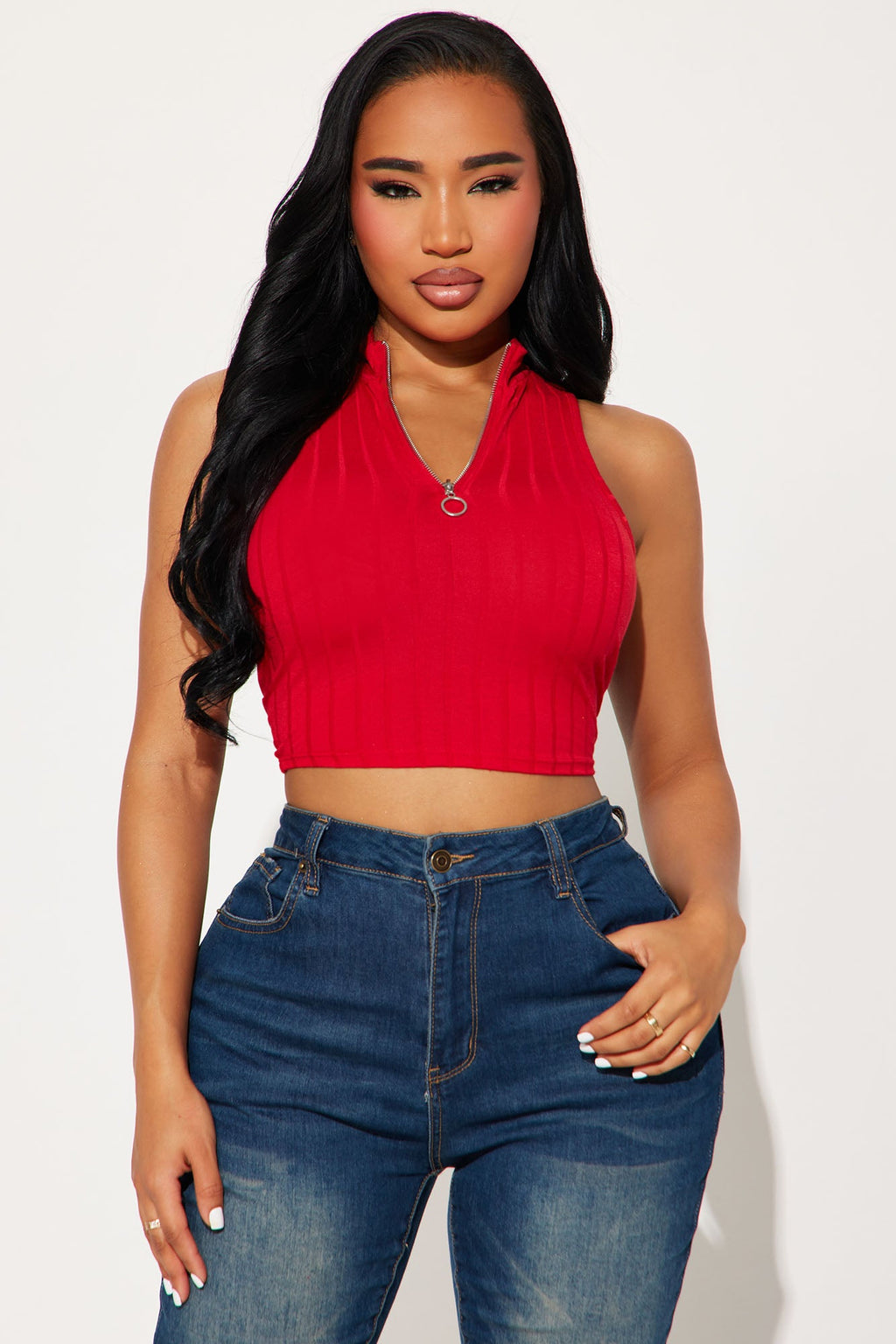 Sofia Zip Up Tank Top - Red