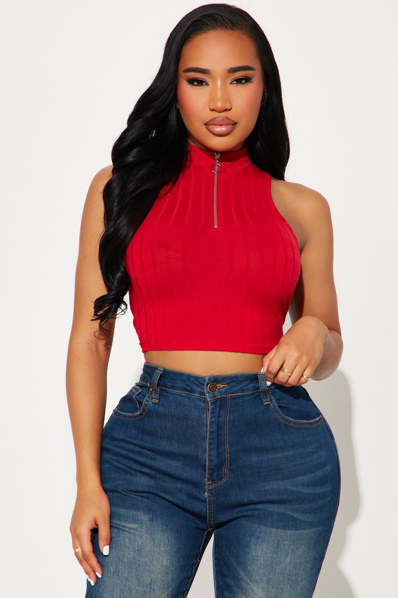 Sofia Zip Up Tank Top - Red