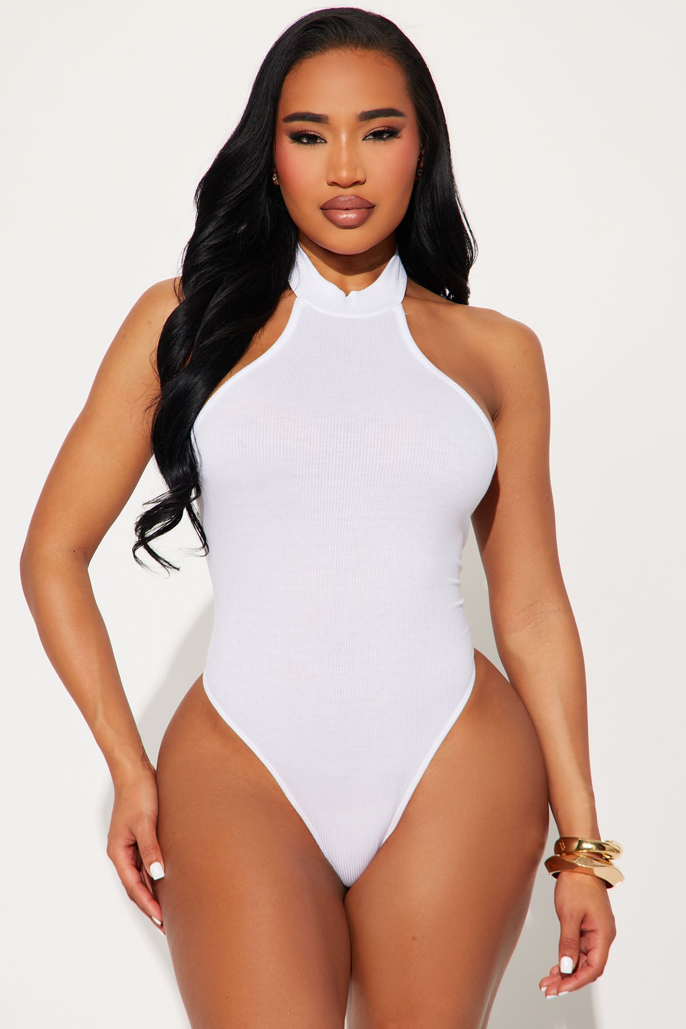 Bitter Sweet Ribbed Halter Bodysuit - White