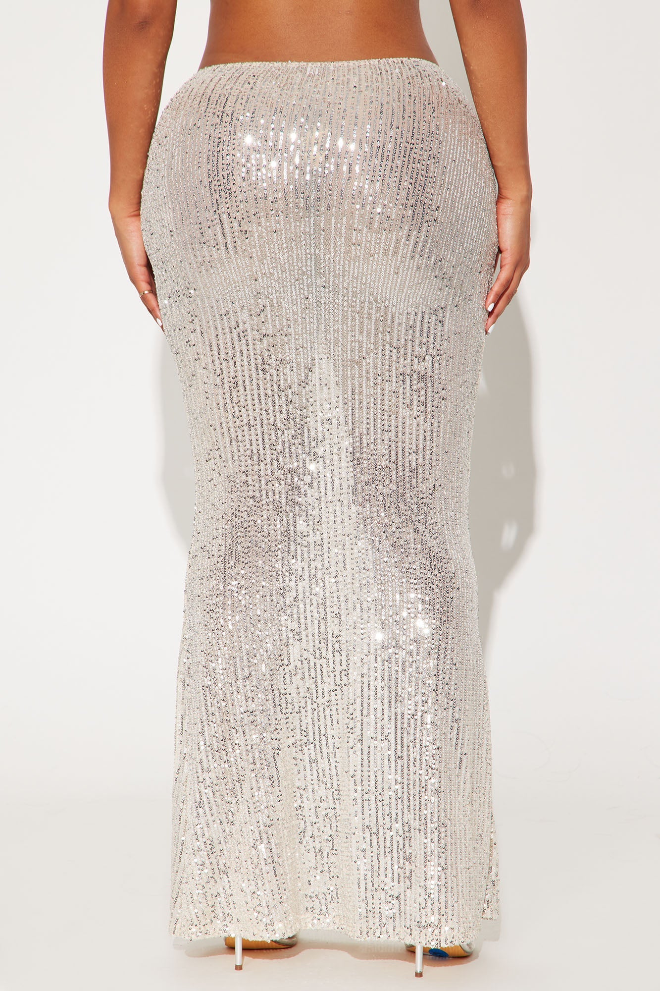 Kendra High Rise Sheer Sequin Maxi Skirt - Nude