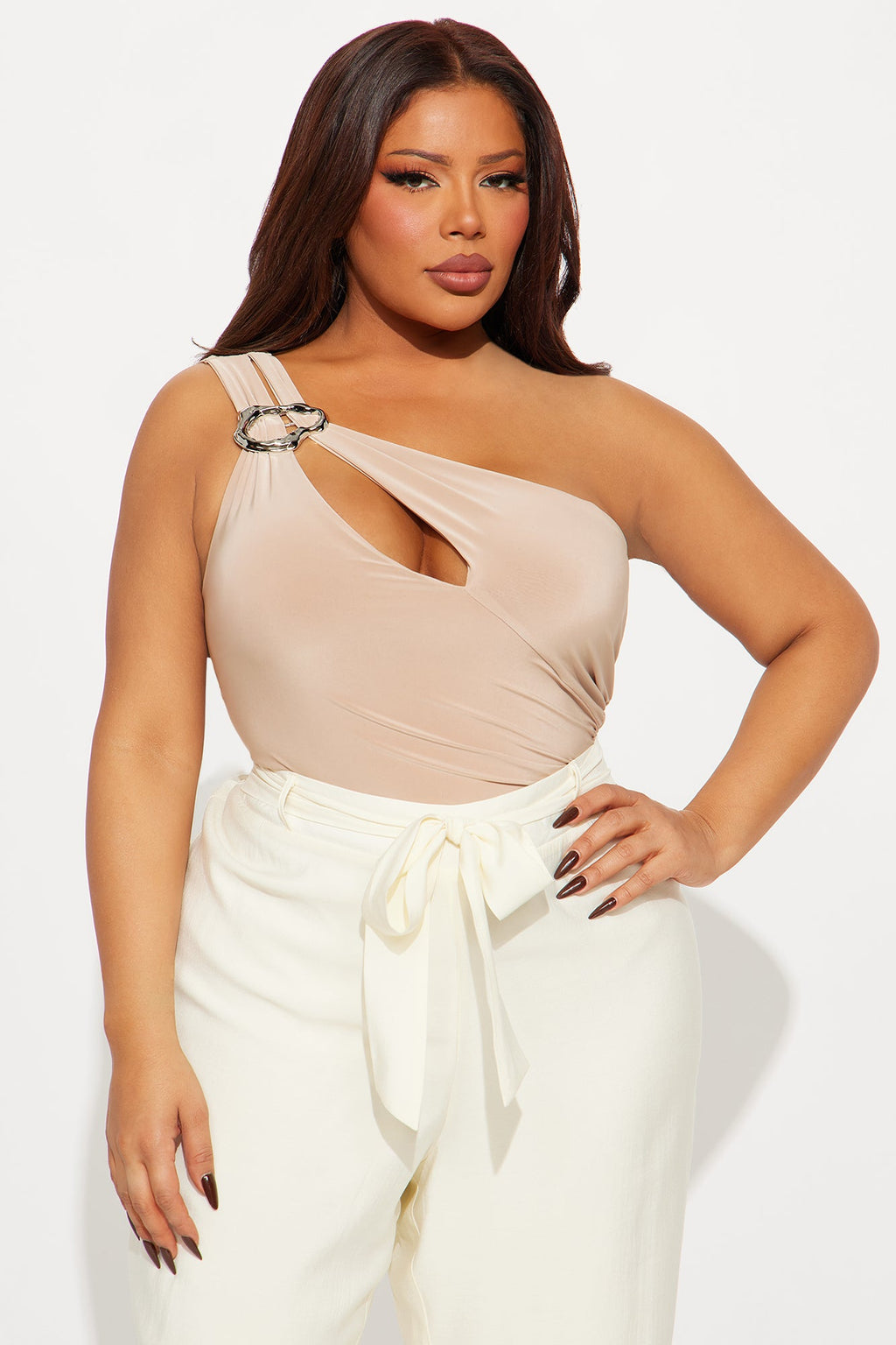 Ember One Shoulder Ruched Bodysuit - Taupe