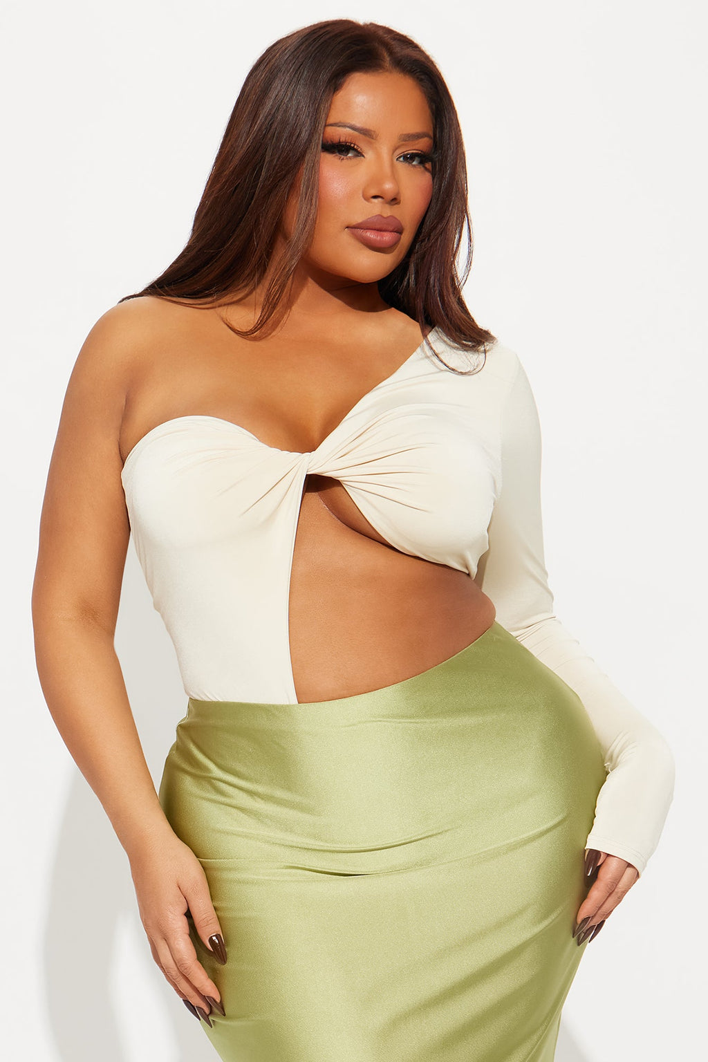 Lets Get Lost One Shoulder Bodysuit - Nude