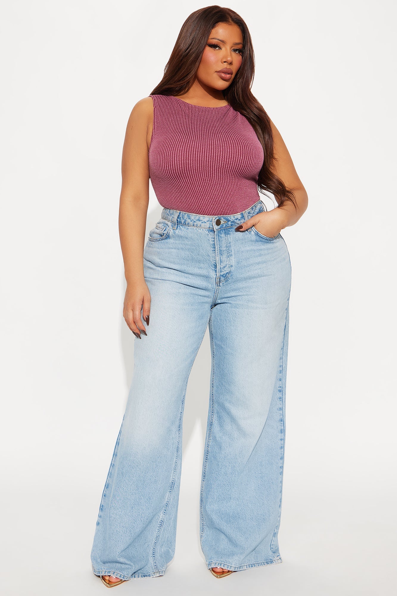 Tessa Ribbed High Neck Bodysuit - Burgundy