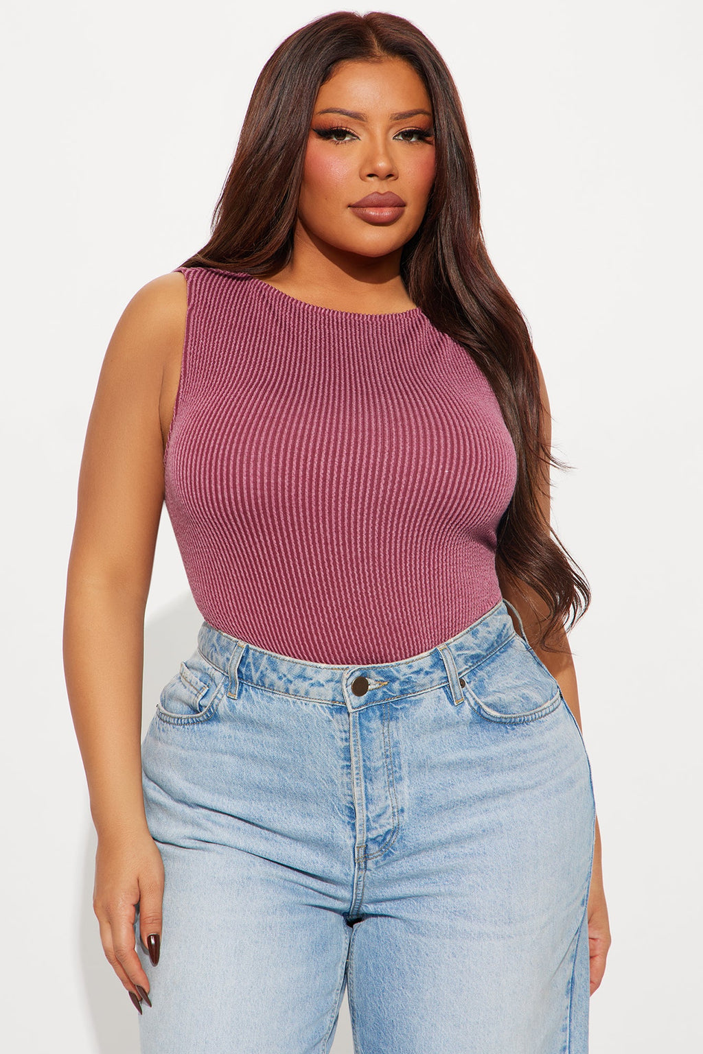 Tessa Ribbed High Neck Bodysuit - Burgundy