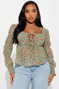 In The Garden Chiffon Floral Blouse - Green/combo