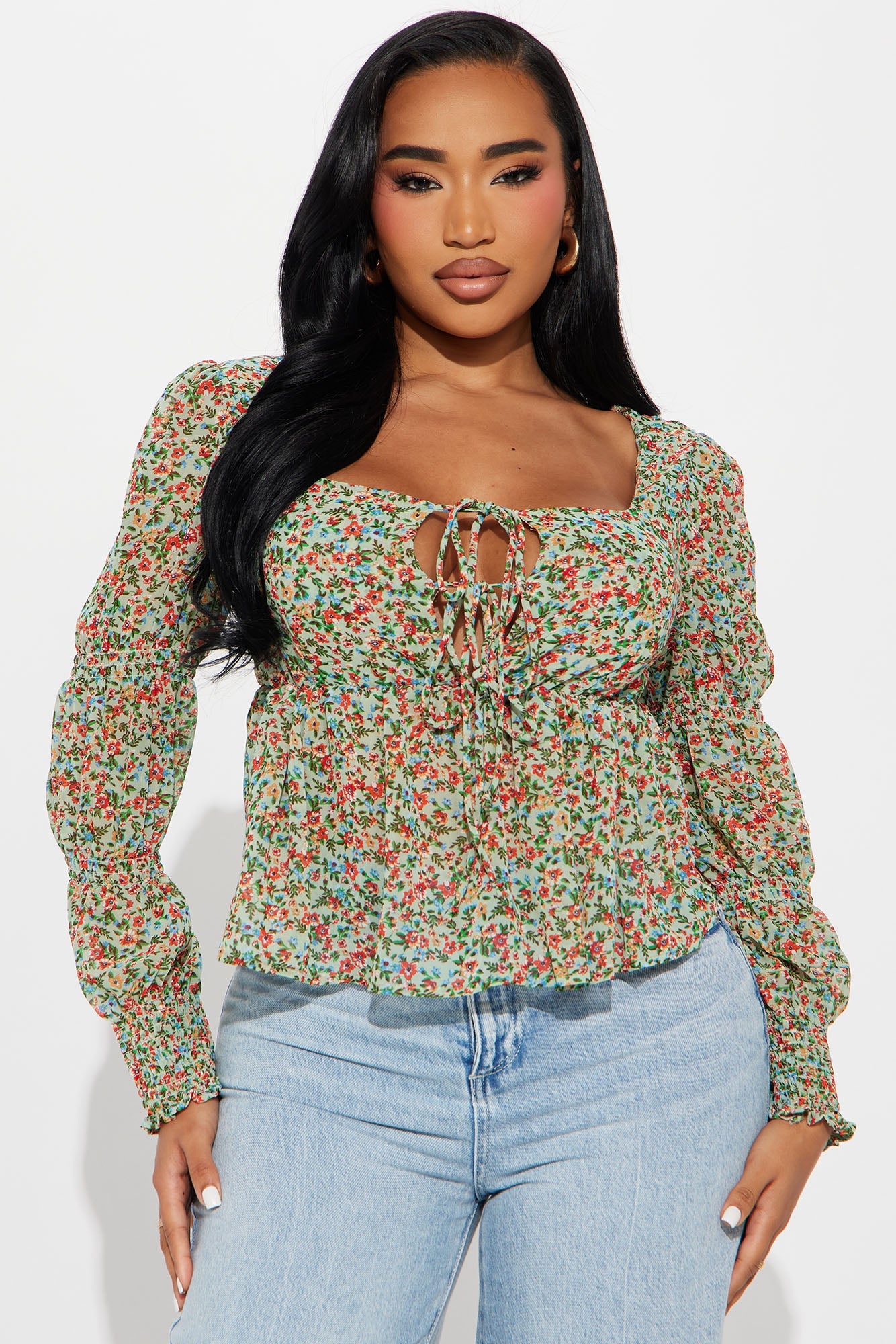 In The Garden Chiffon Floral Blouse - Green/combo