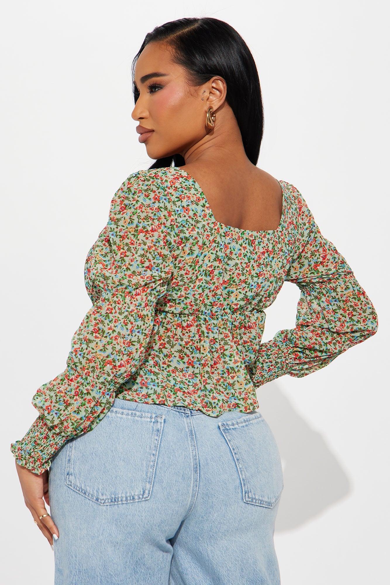 In The Garden Chiffon Floral Blouse - Green/combo
