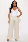 Shaina Foldover Waistband Linen Pant - Khaki