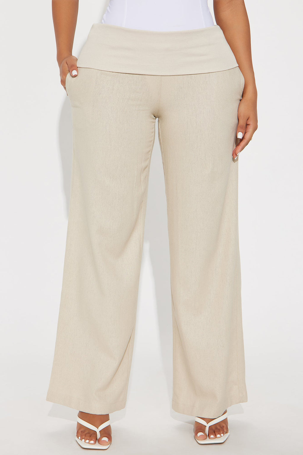 Shaina Foldover Waistband Linen Pant - Khaki