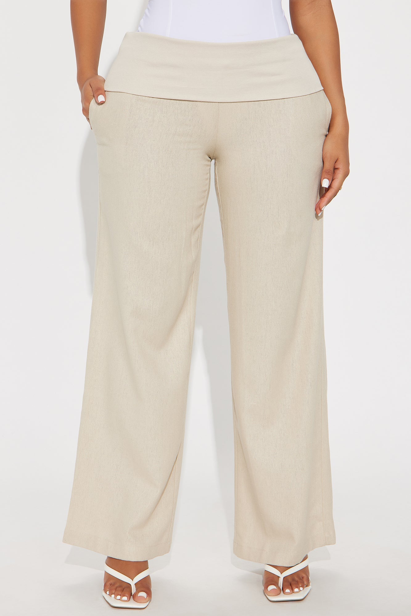 Shaina Foldover Waistband Linen Pant - Khaki