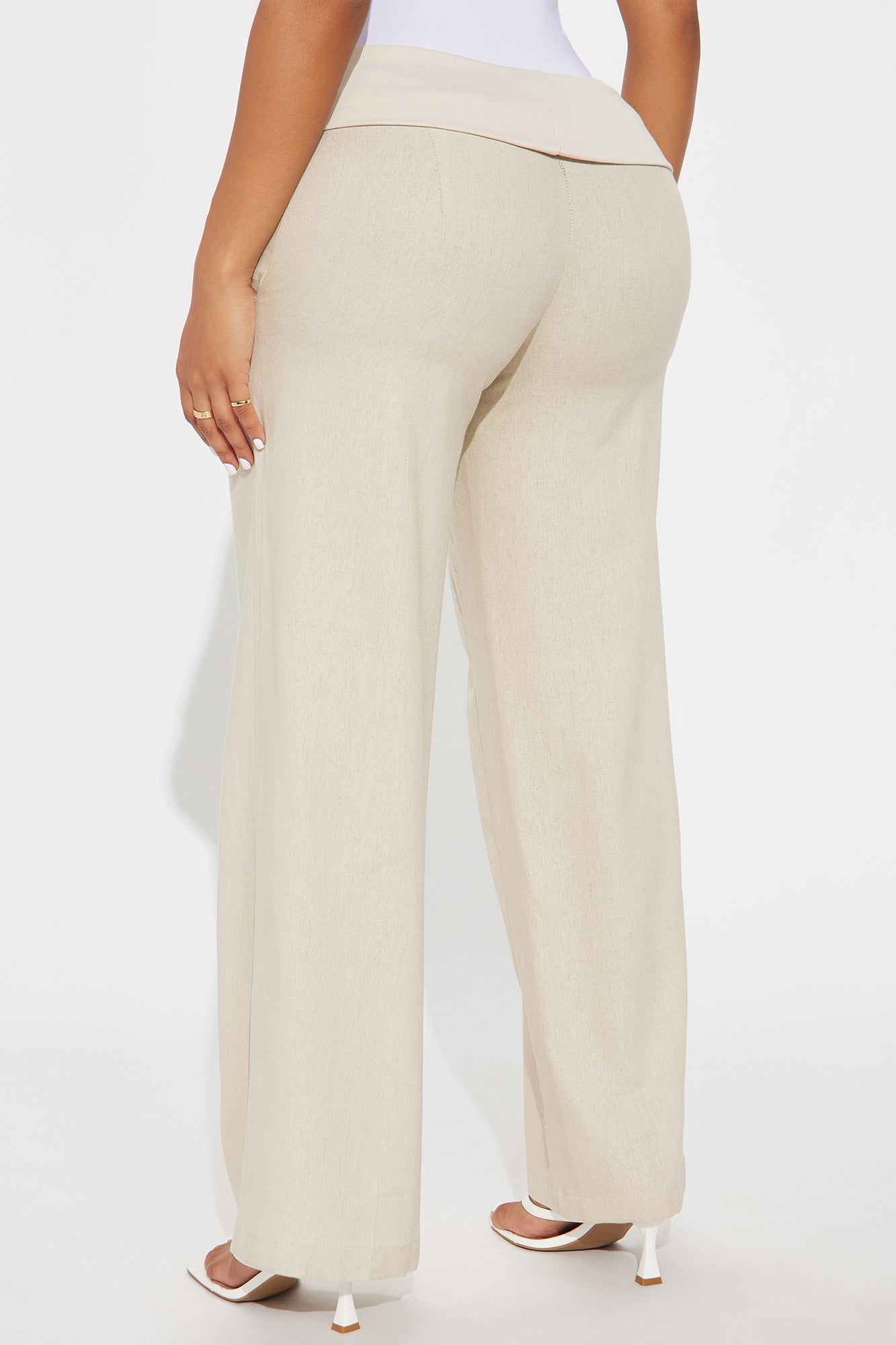 Shaina Foldover Waistband Linen Pant - Khaki