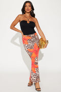My Way Floral Leopard Print Maxi Skirt - Orange/combo