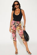 That's Hot Floral Animal Print Mesh Capri Legging - Multi Color