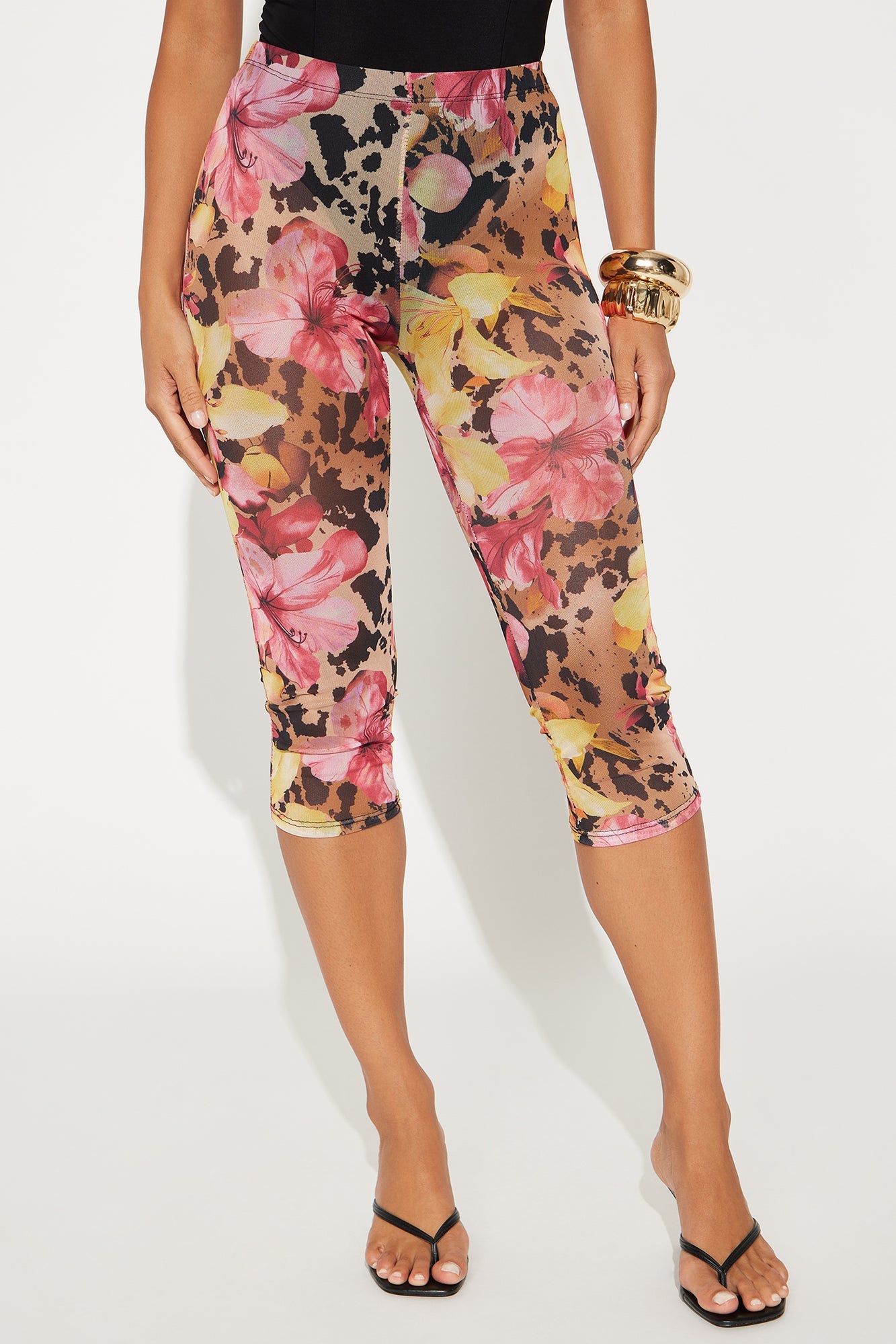 That's Hot Floral Animal Print Mesh Capri Legging - Multi Color