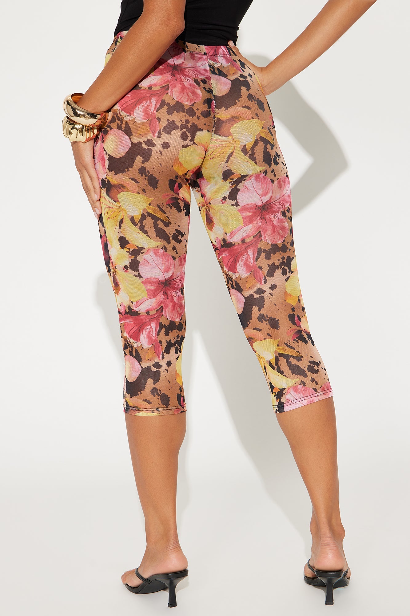 That's Hot Floral Animal Print Mesh Capri Legging - Multi Color