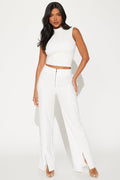 Kayla Split Hem Wide Leg Crepe Trouser - Off White