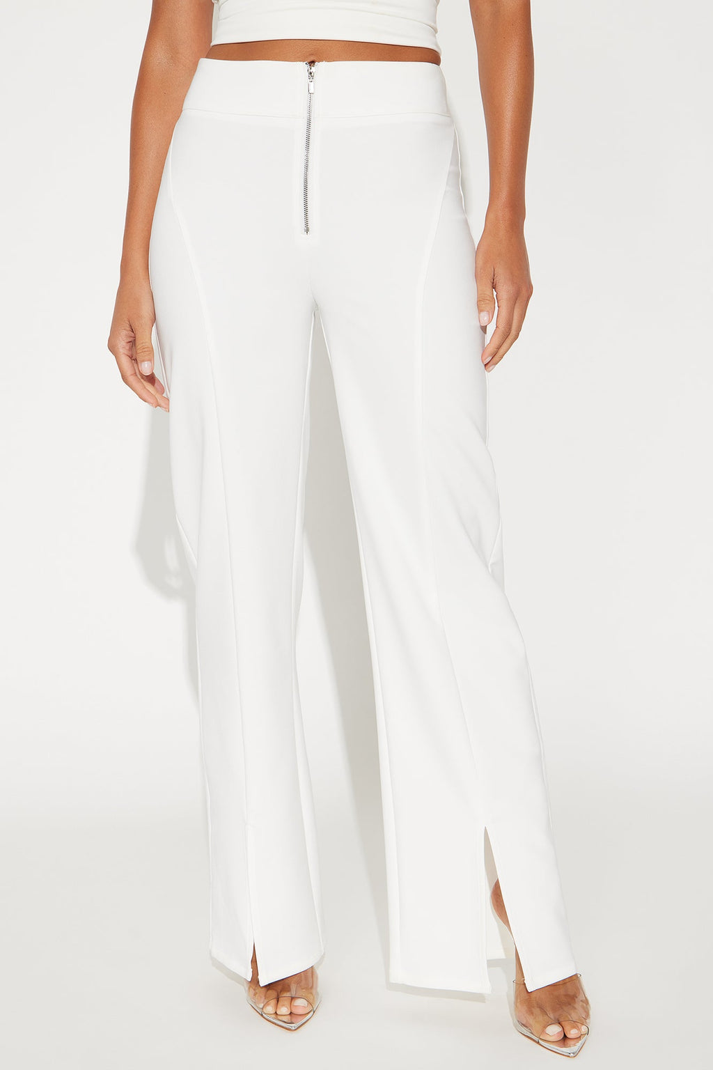 Kayla Split Hem Wide Leg Crepe Trouser - Off White